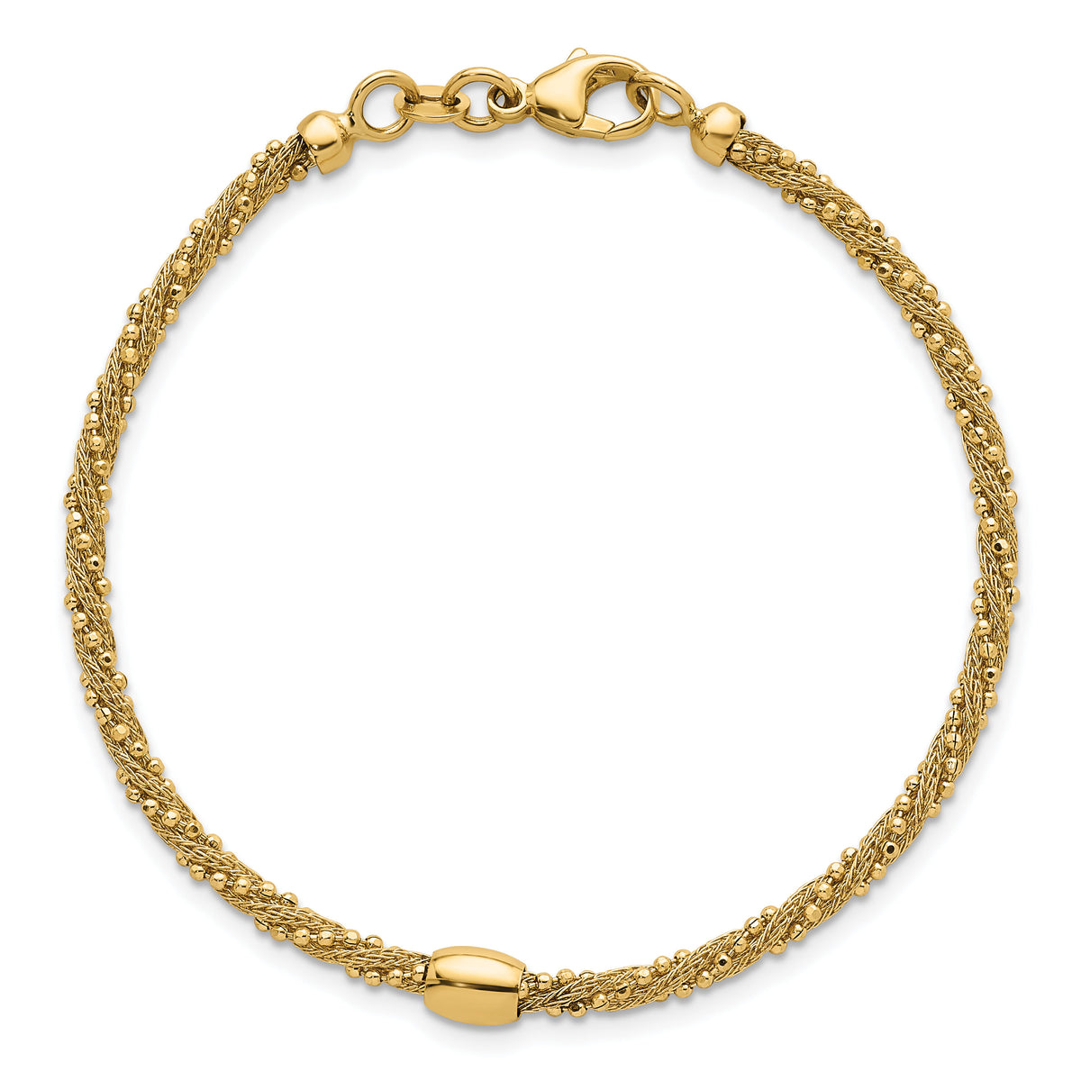 14k Polished and Textured Twist with Bead 7.25in Bracelet-SF3206-7.25