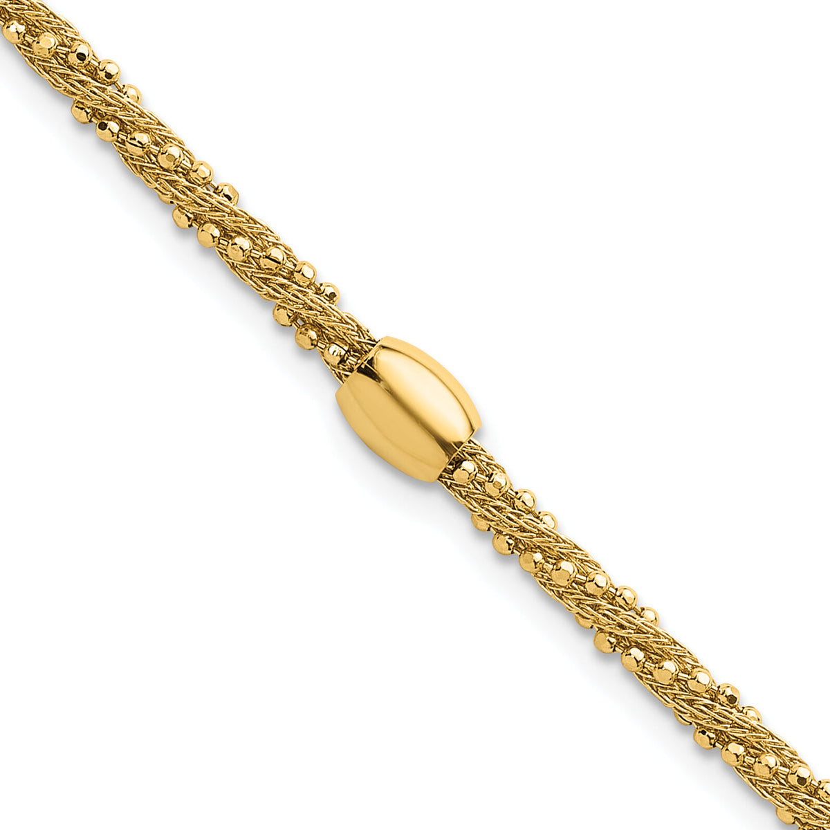 14k Polished and Textured Twist with Bead 7.25in Bracelet-SF3206-7.25