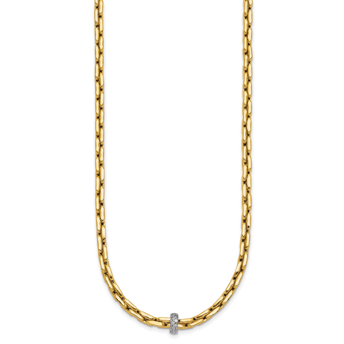 14k Two-tone Polished Fancy Link w/CZ Bead 17 in Necklace-SF3209-17