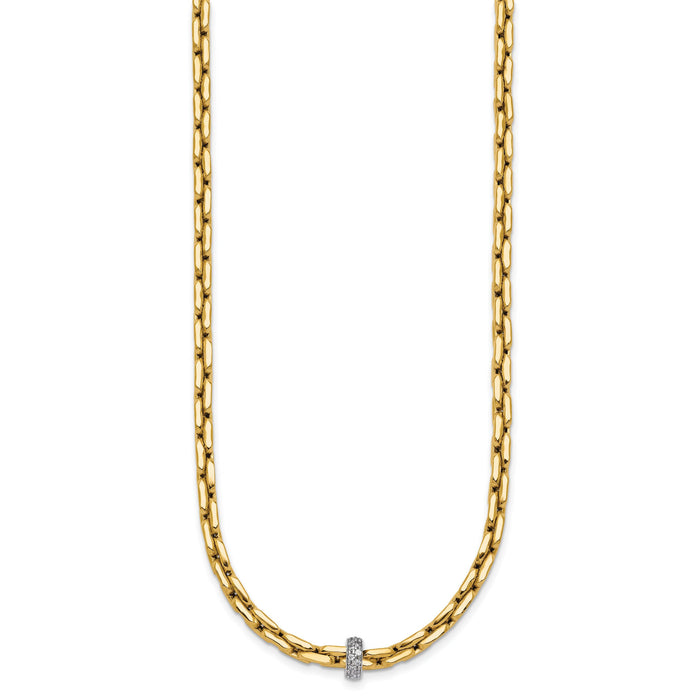14k Two-tone Polished Fancy Link w/CZ Bead 17 in Necklace-SF3209-17
