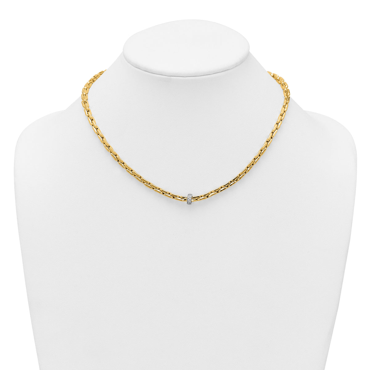 14k Two-tone Polished Fancy Link w/CZ Bead 17 in Necklace-SF3209-17