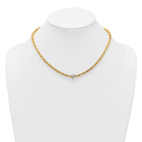 14k Two-tone Polished Fancy Link w/CZ Bead 17 in Necklace-SF3209-17
