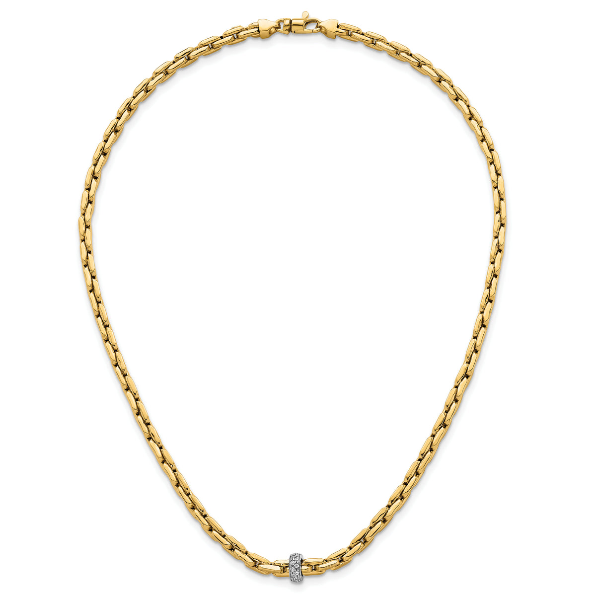 14k Two-tone Polished Fancy Link w/CZ Bead 17 in Necklace-SF3209-17