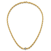 14k Two-tone Polished Fancy Link w/CZ Bead 17 in Necklace-SF3209-17