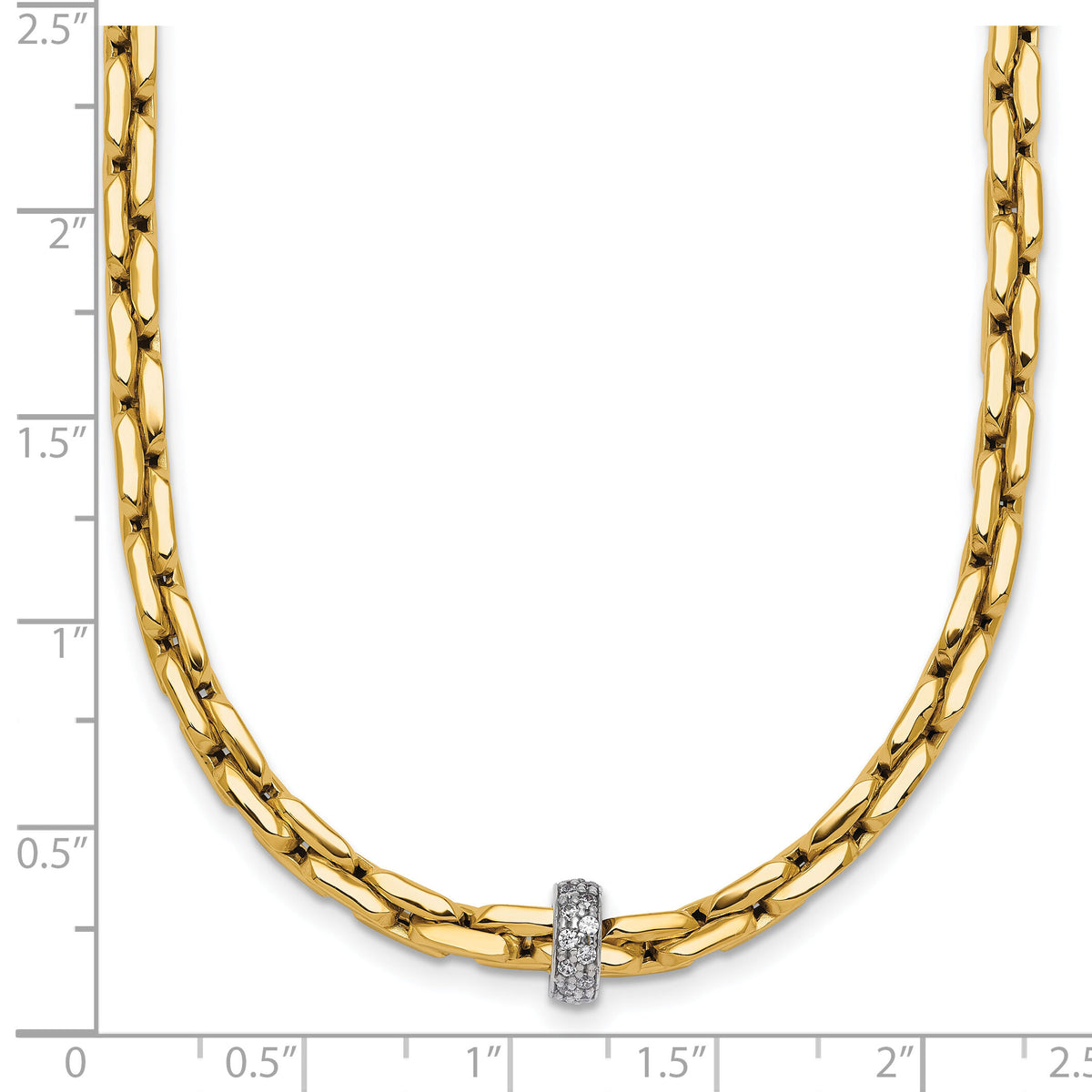 14k Two-tone Polished Fancy Link w/CZ Bead 17 in Necklace-SF3209-17