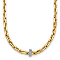 14k Two-tone Polished Fancy Link w/CZ Bead 17 in Necklace-SF3209-17