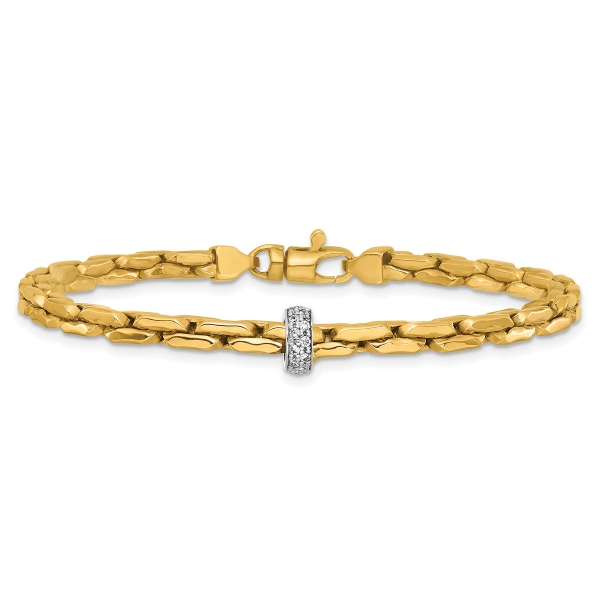 14K Two-tone Polished Fancy Link w/CZ Bead 7.5 in Bracelet-SF3209-7.5