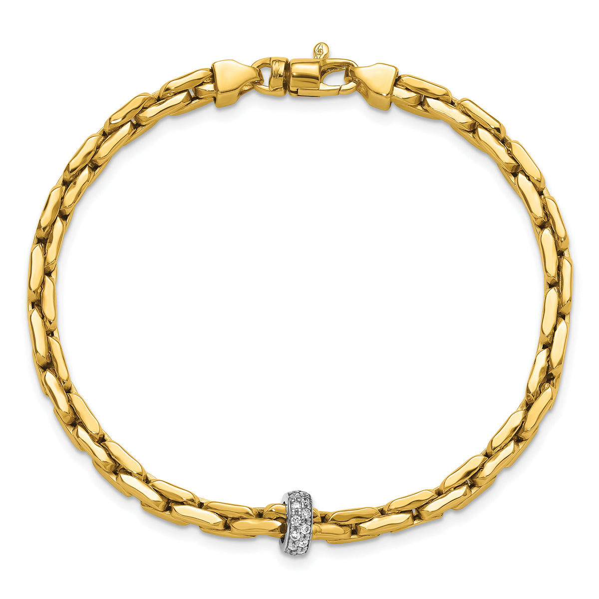 14K Two-tone Polished Fancy Link w/CZ Bead 7.5 in Bracelet-SF3209-7.5