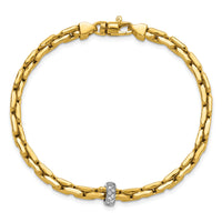 14K Two-tone Polished Fancy Link w/CZ Bead 7.5 in Bracelet-SF3209-7.5