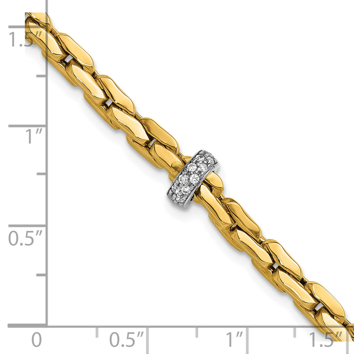 14K Two-tone Polished Fancy Link w/CZ Bead 7.5 in Bracelet-SF3209-7.5