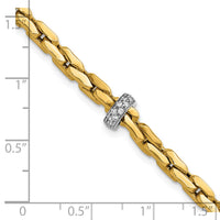 14K Two-tone Polished Fancy Link w/CZ Bead 7.5 in Bracelet-SF3209-7.5