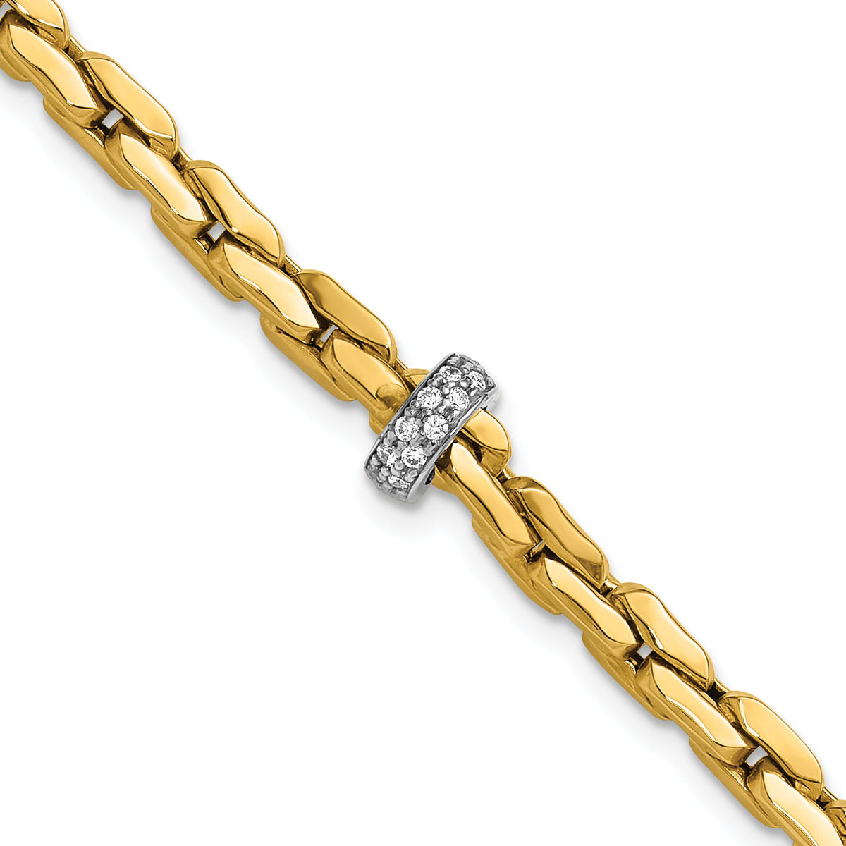 14K Two-tone Polished Fancy Link w/CZ Bead 7.5 in Bracelet-SF3209-7.5