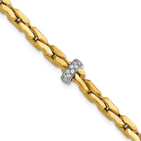 14K Two-tone Polished Fancy Link w/CZ Bead 7.5 in Bracelet-SF3209-7.5