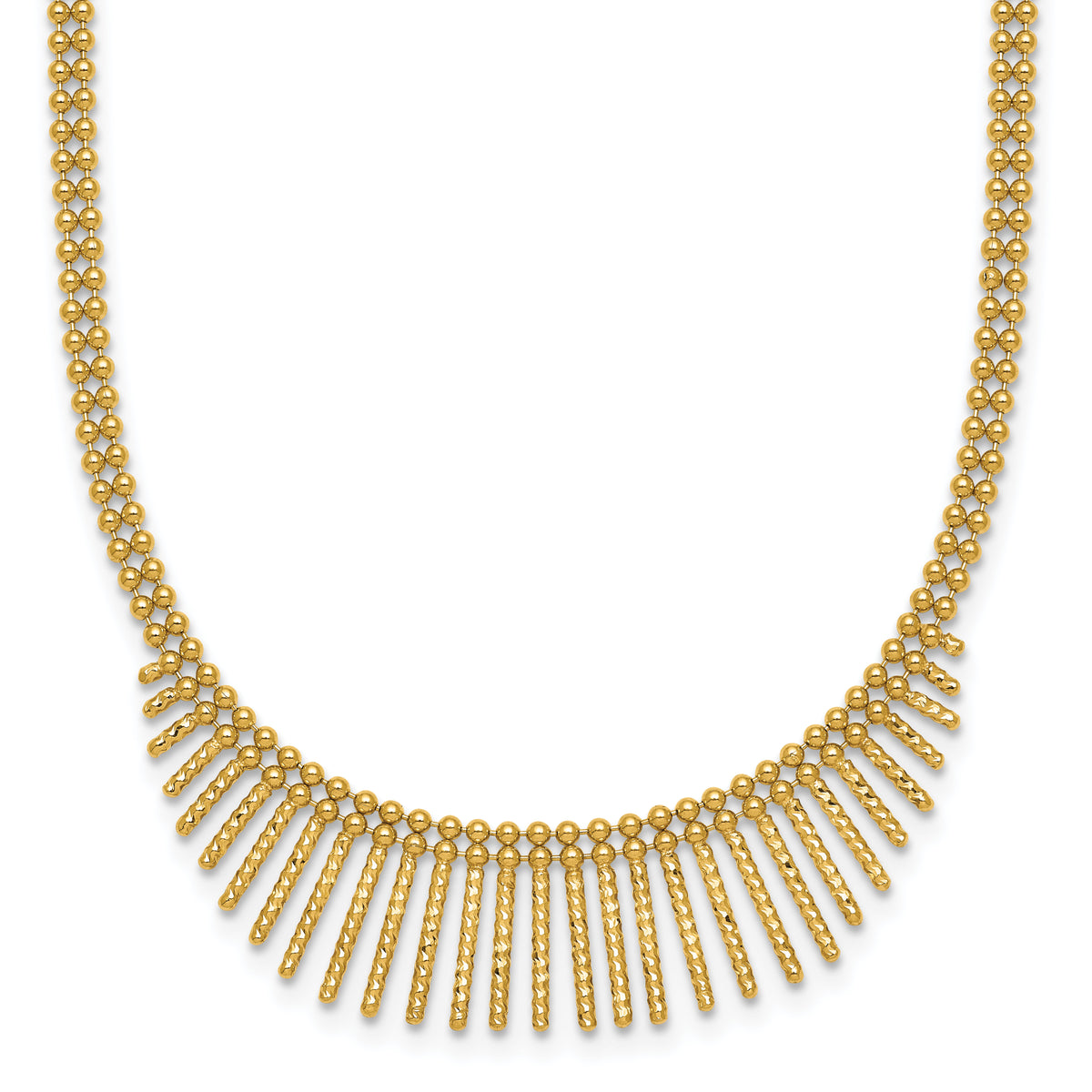 14k Polished and Textured 2 Strand Multi Dangle 17in Necklace-SF3210-17