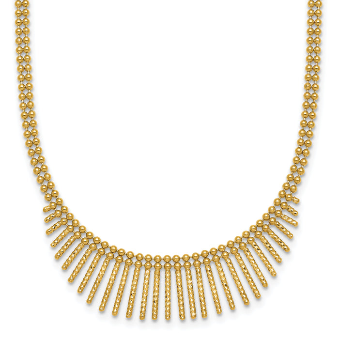 14k Polished and Textured 2 Strand Multi Dangle 17in Necklace-SF3210-17