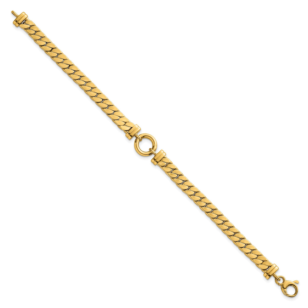 14k Polished 7.5in Curb Link with Circle Element Bracelet-SF3213-7.5