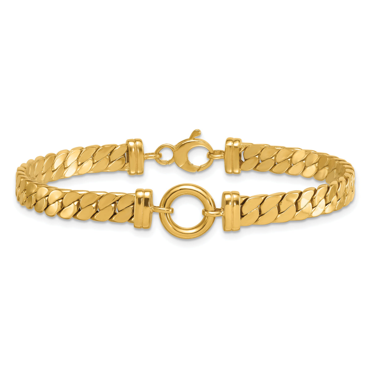 14k Polished 7.5in Curb Link with Circle Element Bracelet-SF3213-7.5