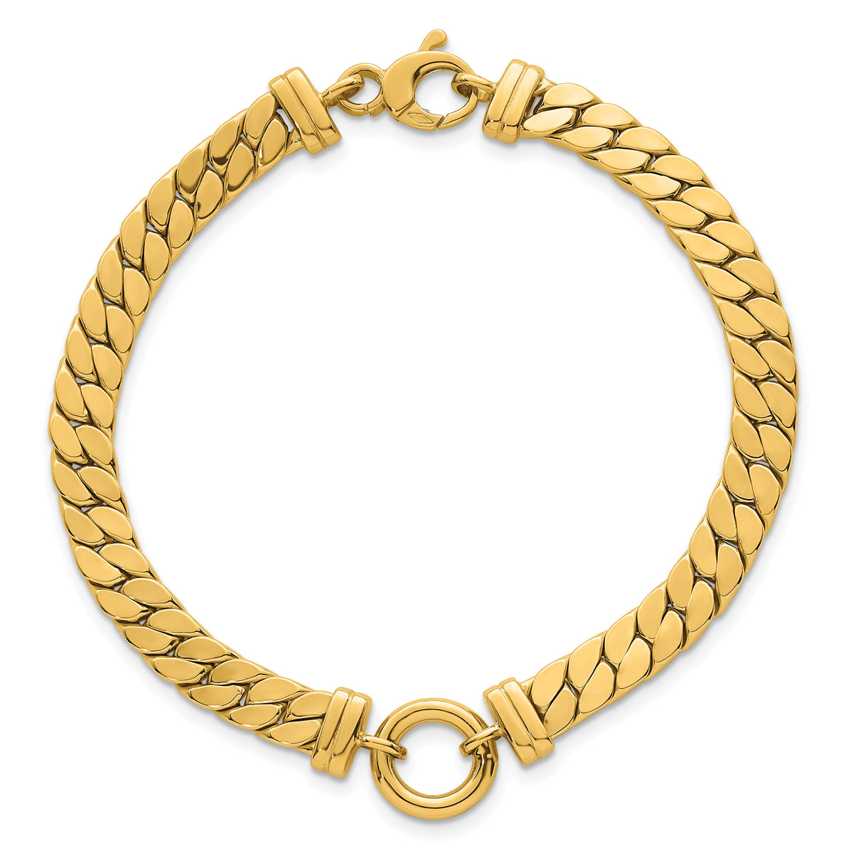 14k Polished 7.5in Curb Link with Circle Element Bracelet-SF3213-7.5
