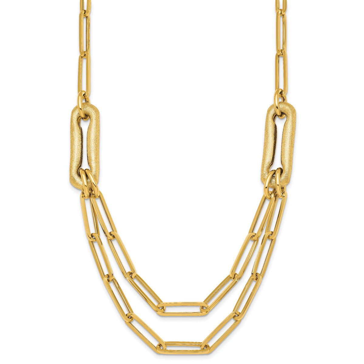 14k Polished And Brushed Double Layer Paperclip Link Necklace-SF3215-18.25