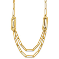 14k Polished And Brushed Double Layer Paperclip Link Necklace-SF3215-18.25