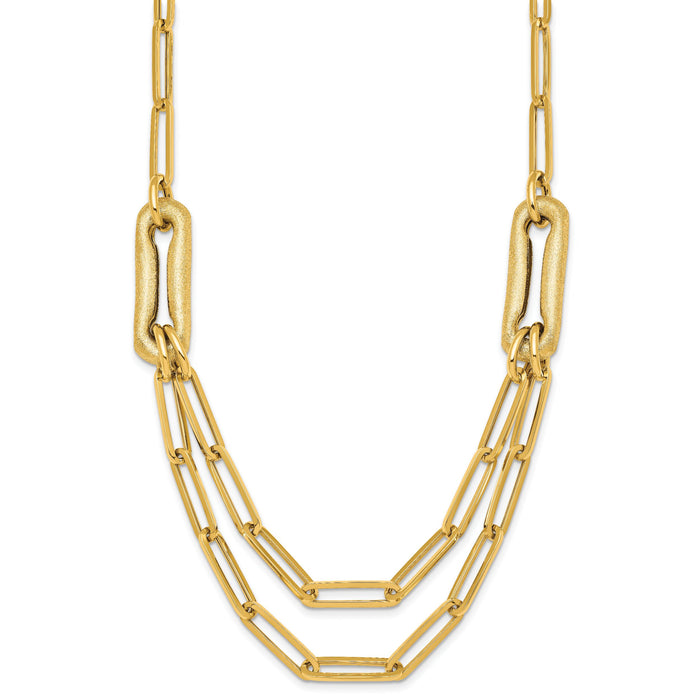 14k Polished And Brushed Double Layer Paperclip Link Necklace-SF3215-18.25