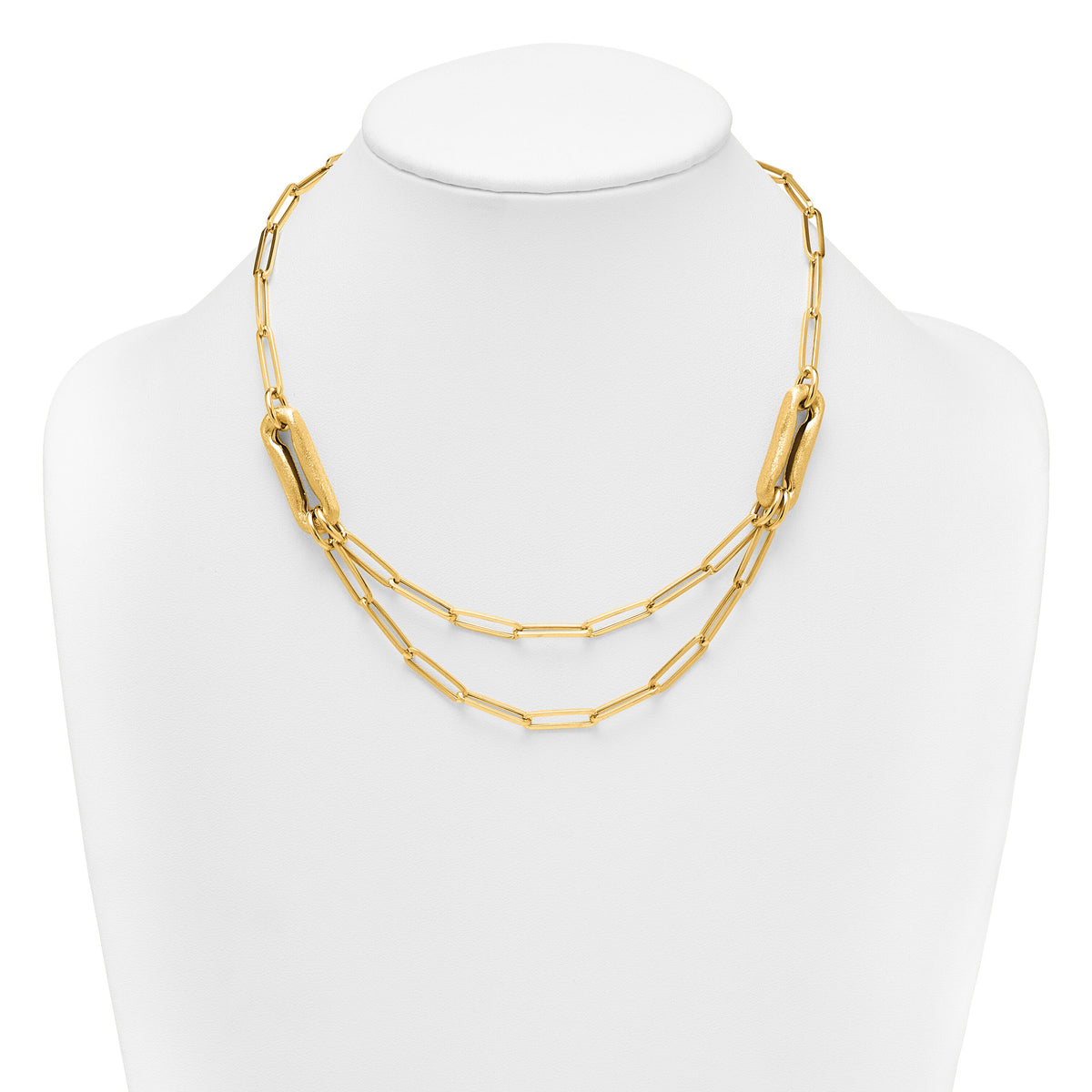 14k Polished And Brushed Double Layer Paperclip Link Necklace-SF3215-18.25