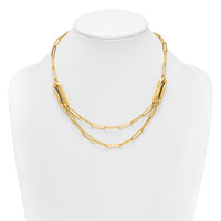 14k Polished And Brushed Double Layer Paperclip Link Necklace-SF3215-18.25