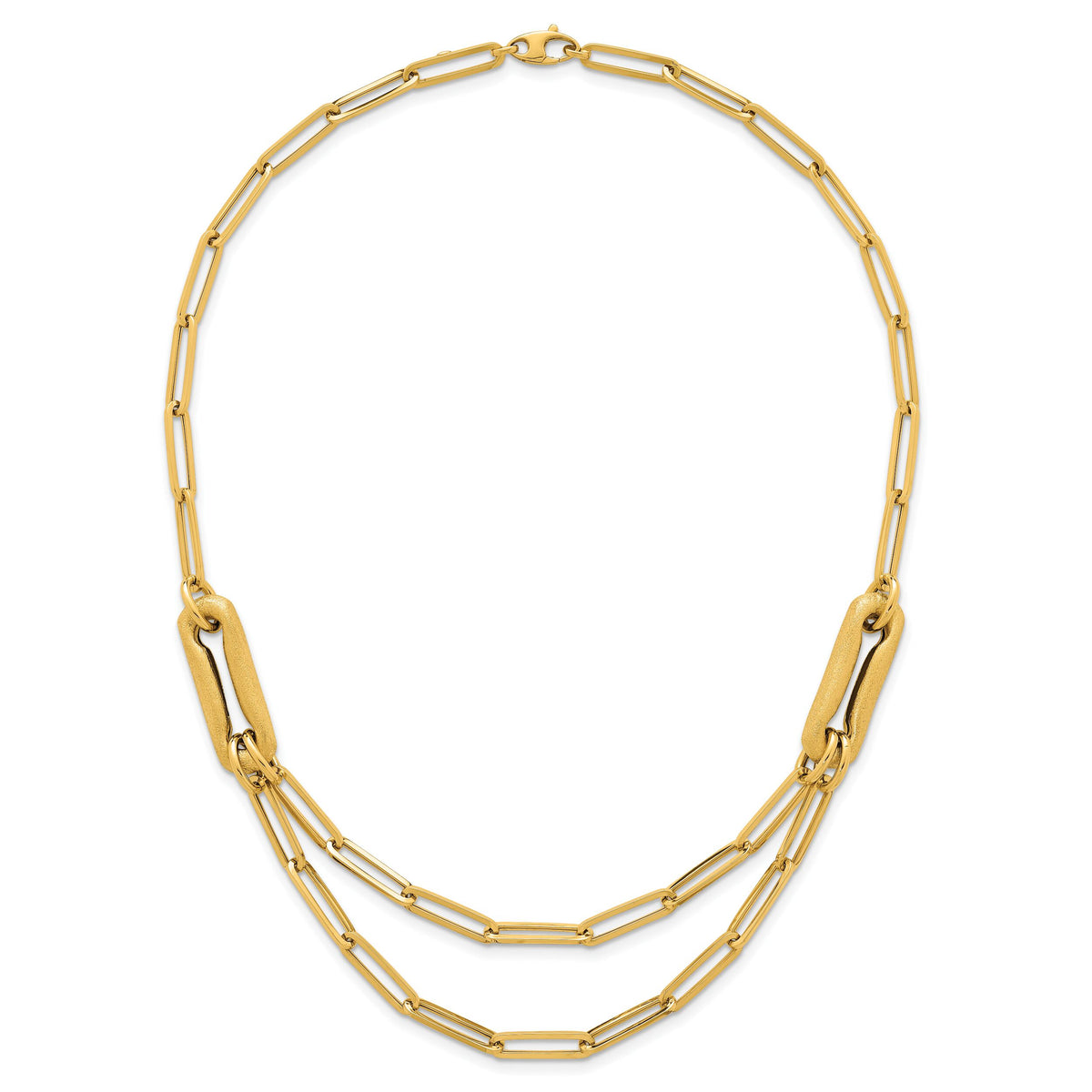 14k Polished And Brushed Double Layer Paperclip Link Necklace-SF3215-18.25