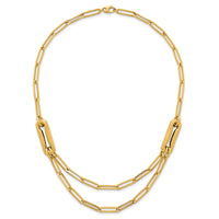 14k Polished And Brushed Double Layer Paperclip Link Necklace-SF3215-18.25