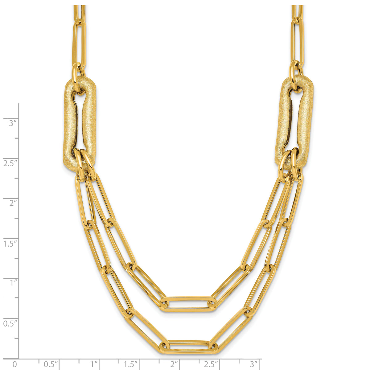 14k Polished And Brushed Double Layer Paperclip Link Necklace-SF3215-18.25
