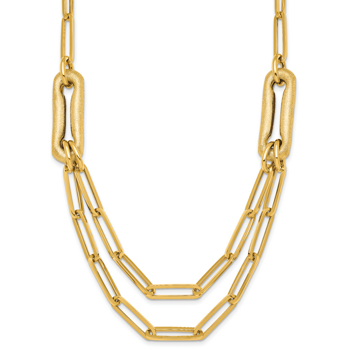 14k Polished And Brushed Double Layer Paperclip Link Necklace-SF3215-18.25