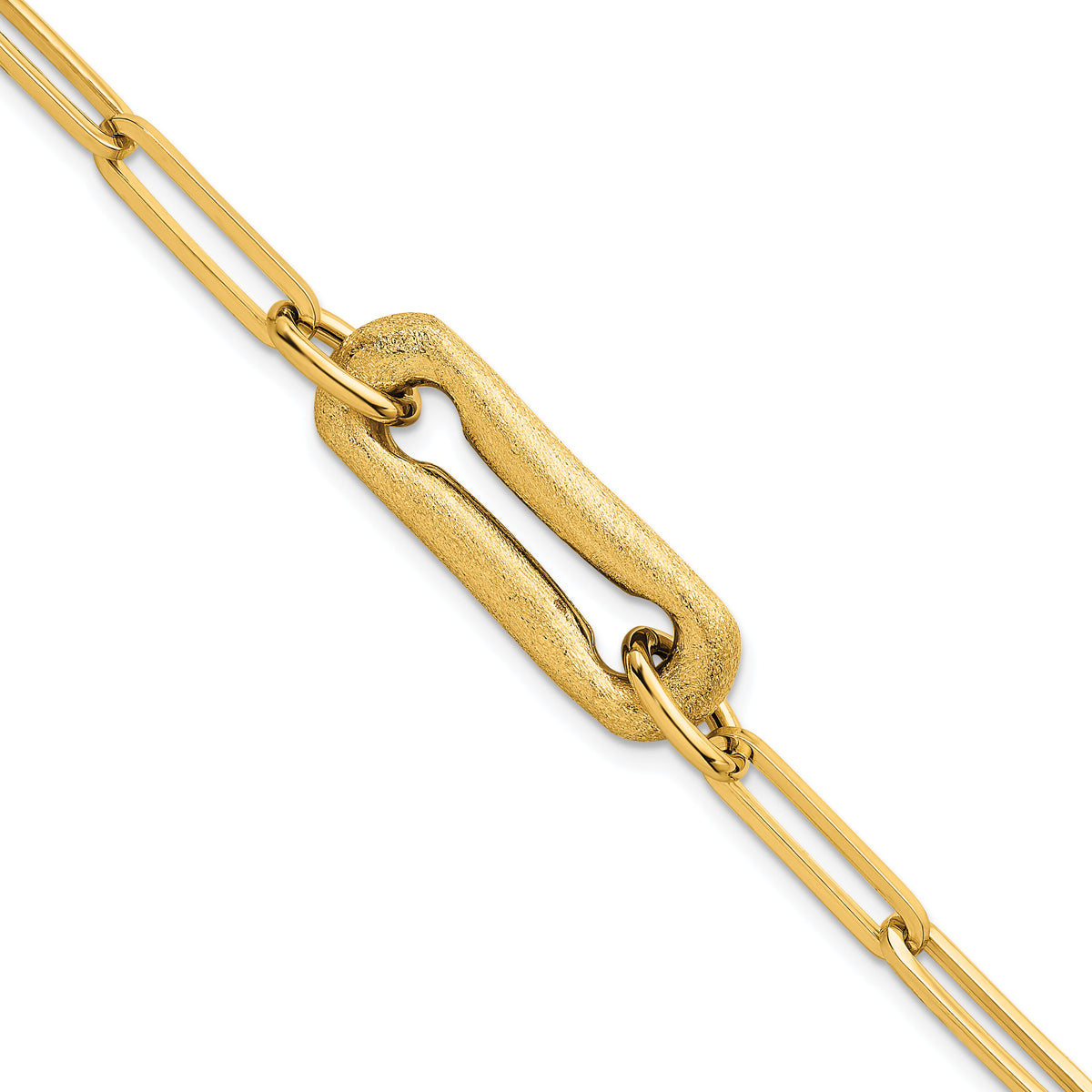 14k Polished And Brushed Paperclip Link 7.75in Bracelet-SF3215-7.75