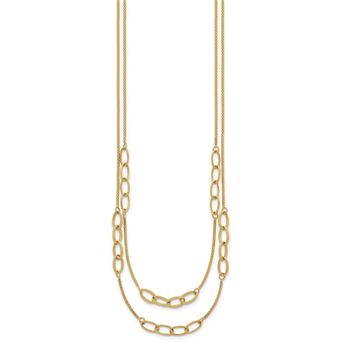 14K Polished and Textured Woven 2 Strand Necklace-SF3216-17.5