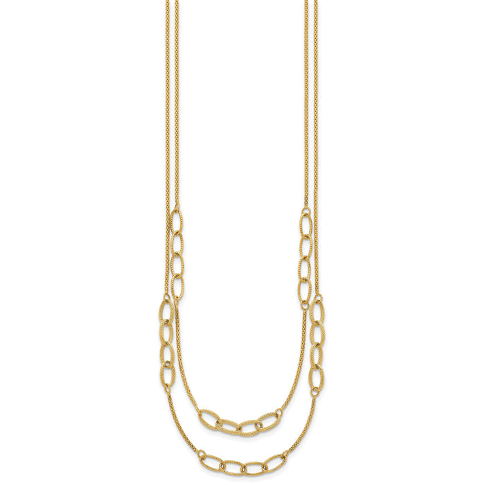 14K Polished and Textured Woven 2 Strand Necklace-SF3216-17.5