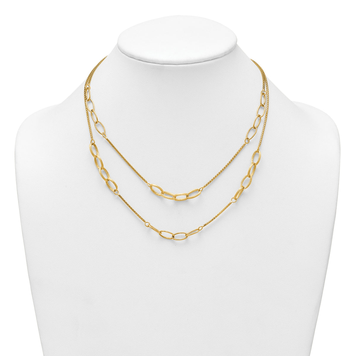 14K Polished and Textured Woven 2 Strand Necklace-SF3216-17.5