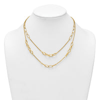 14K Polished and Textured Woven 2 Strand Necklace-SF3216-17.5