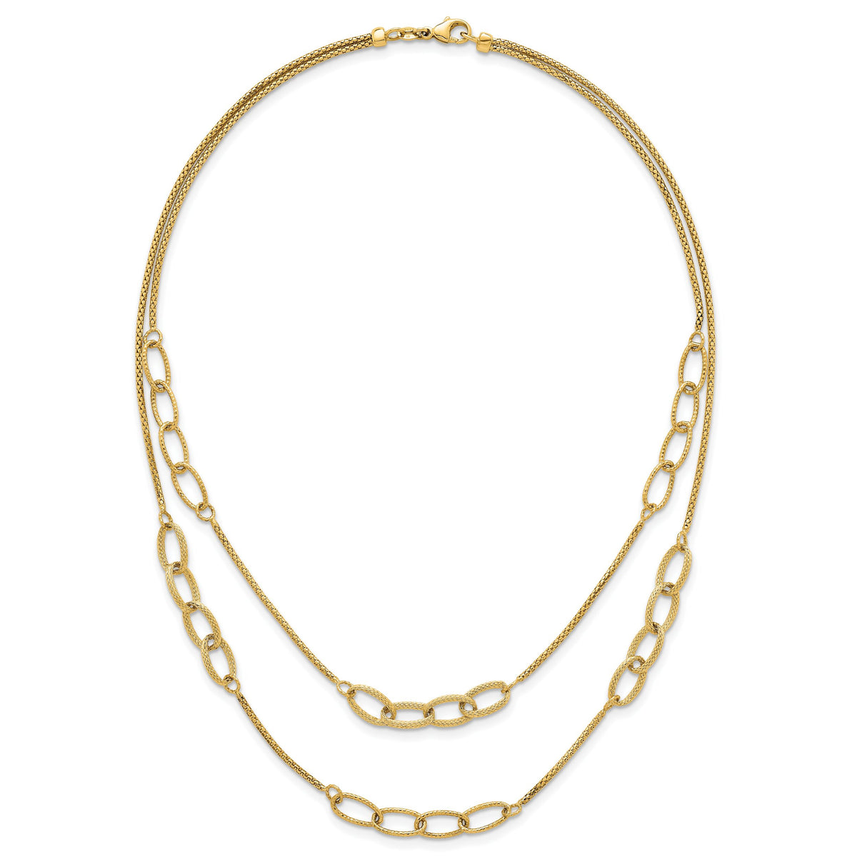 14K Polished and Textured Woven 2 Strand Necklace-SF3216-17.5