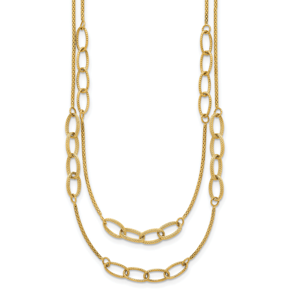 14K Polished and Textured Woven 2 Strand Necklace-SF3216-17.5
