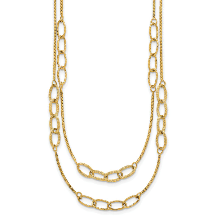 14K Polished and Textured Woven 2 Strand Necklace-SF3216-17.5