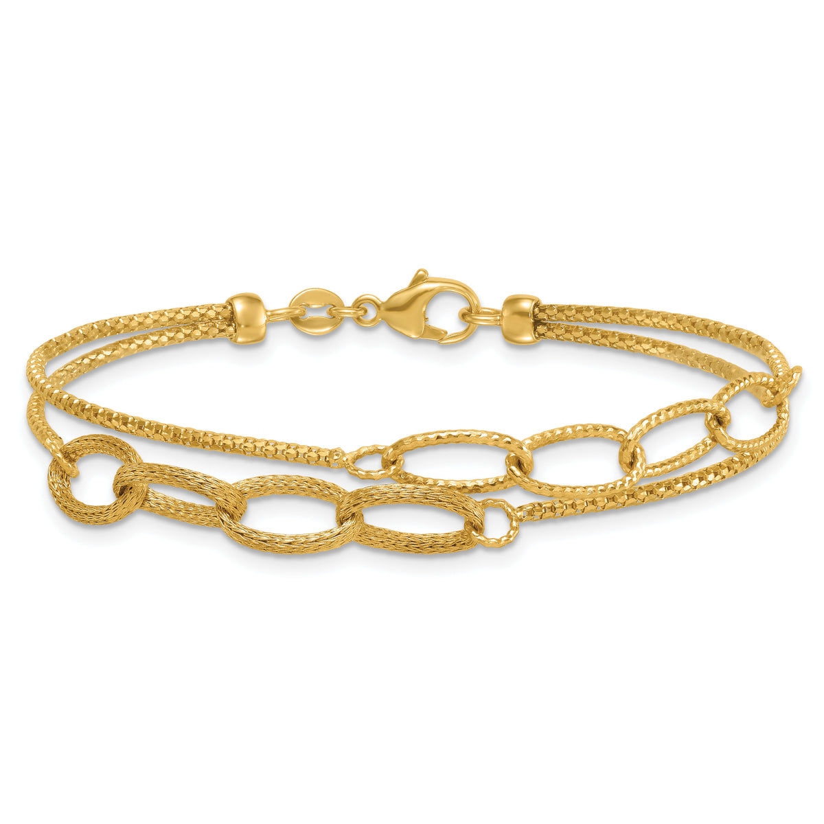 14K Polished and Textured Woven 2 Strand Bracelet-SF3216-7.25