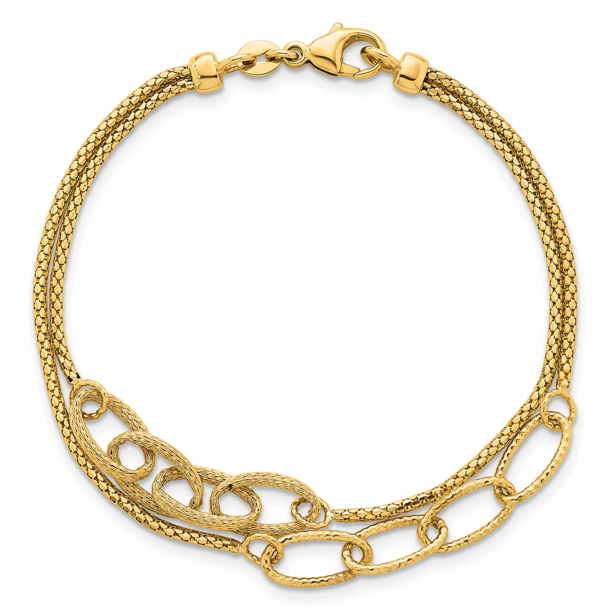 14K Polished and Textured Woven 2 Strand Bracelet-SF3216-7.25