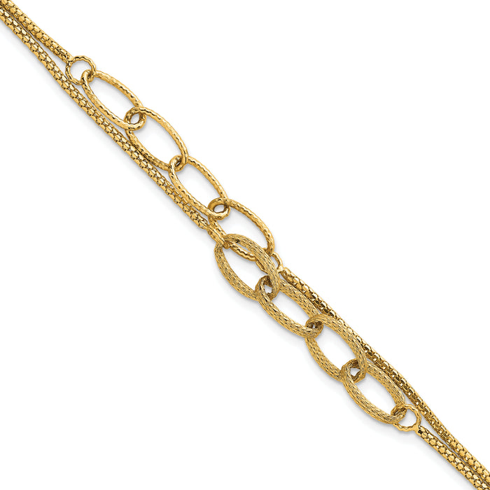 14K Polished and Textured Woven 2 Strand Bracelet-SF3216-7.25