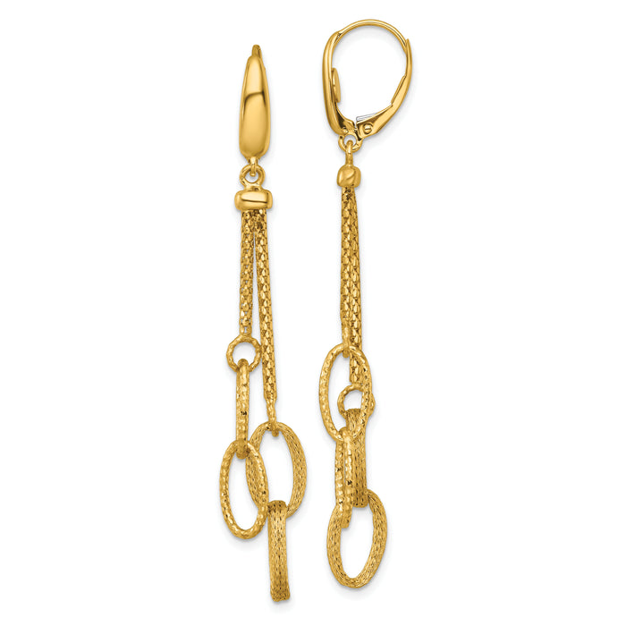14K Polished and Textured Woven Dangle Leverback Earrings-SF3216E