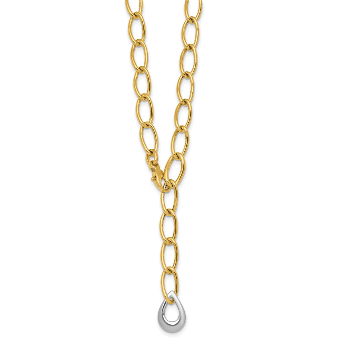 14k Two Tone Polished Fancy Link With Teardrop 10.5mm Lariat Necklace-SF3217-18
