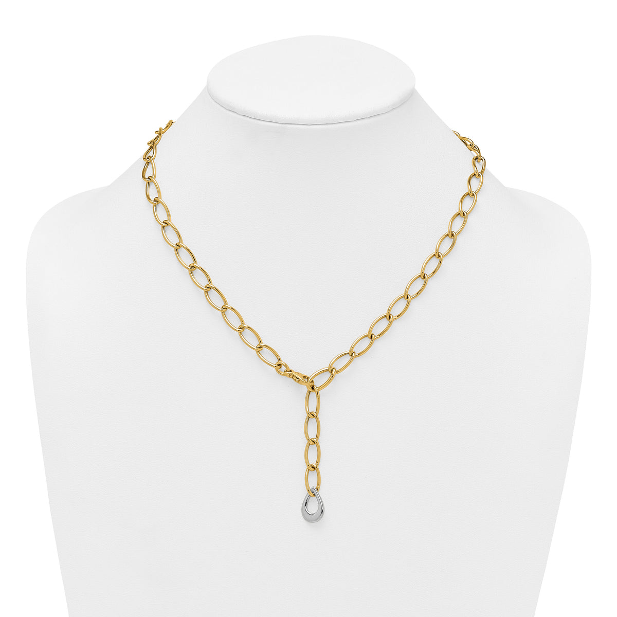 14k Two Tone Polished Fancy Link With Teardrop 10.5mm Lariat Necklace-SF3217-18