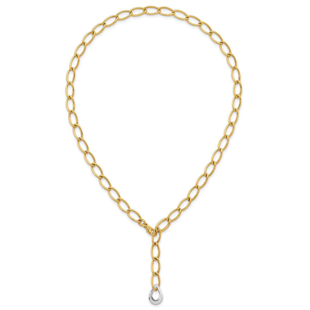 14k Two Tone Polished Fancy Link With Teardrop 10.5mm Lariat Necklace-SF3217-18