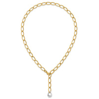 14k Two Tone Polished Fancy Link With Teardrop 10.5mm Lariat Necklace-SF3217-18