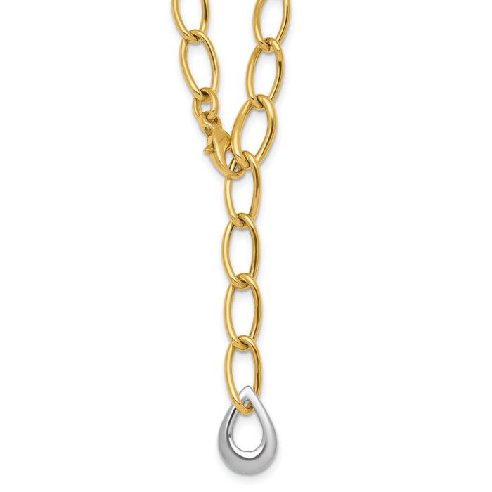 14k Two Tone Polished Fancy Link With Teardrop 10.5mm Lariat Necklace-SF3217-18