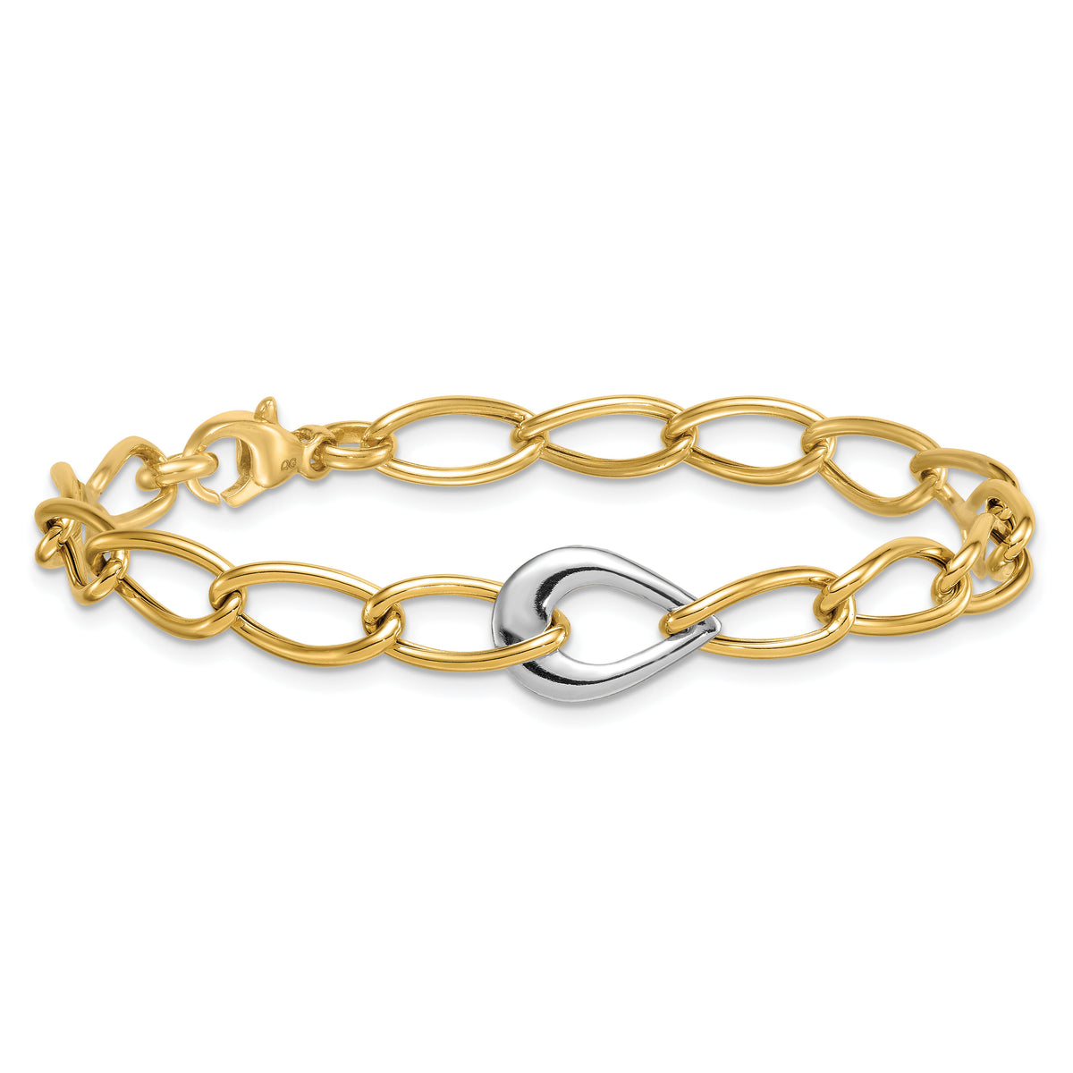 14k Two Tone Polished Fancy Link With Teardrop 10.5mm Bracelet-SF3217-7.75