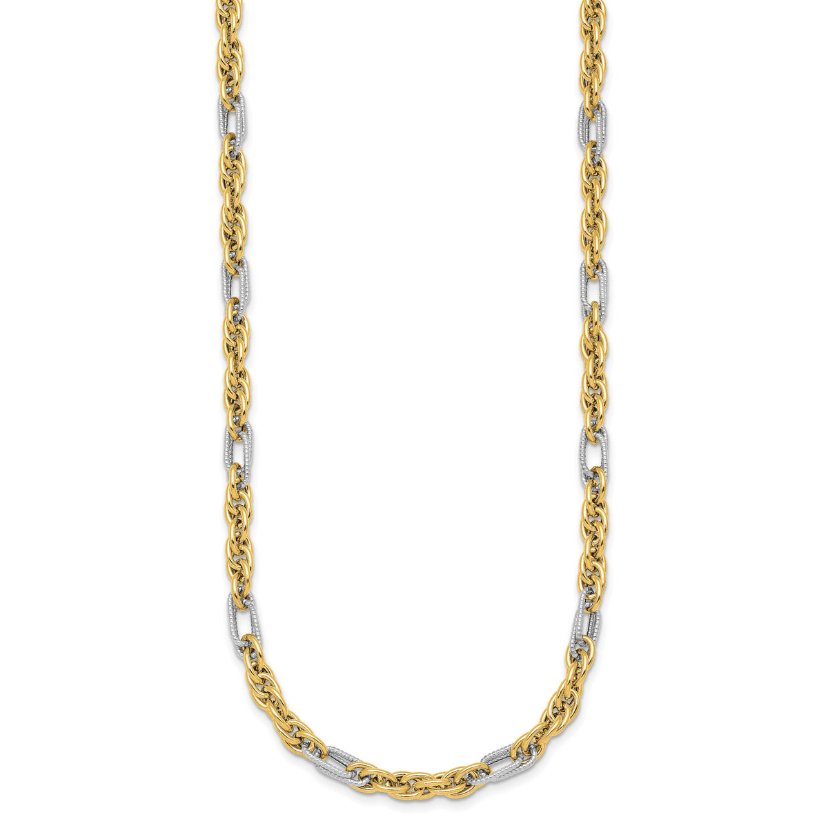 14k w/White Rhodium Polished Fancy Link 18in Necklace-SF3218-18